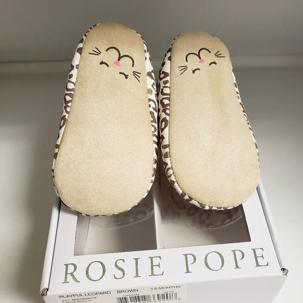 Rosie Pope Playful Leopard Brown crib shoes 3-6 month  Size 2